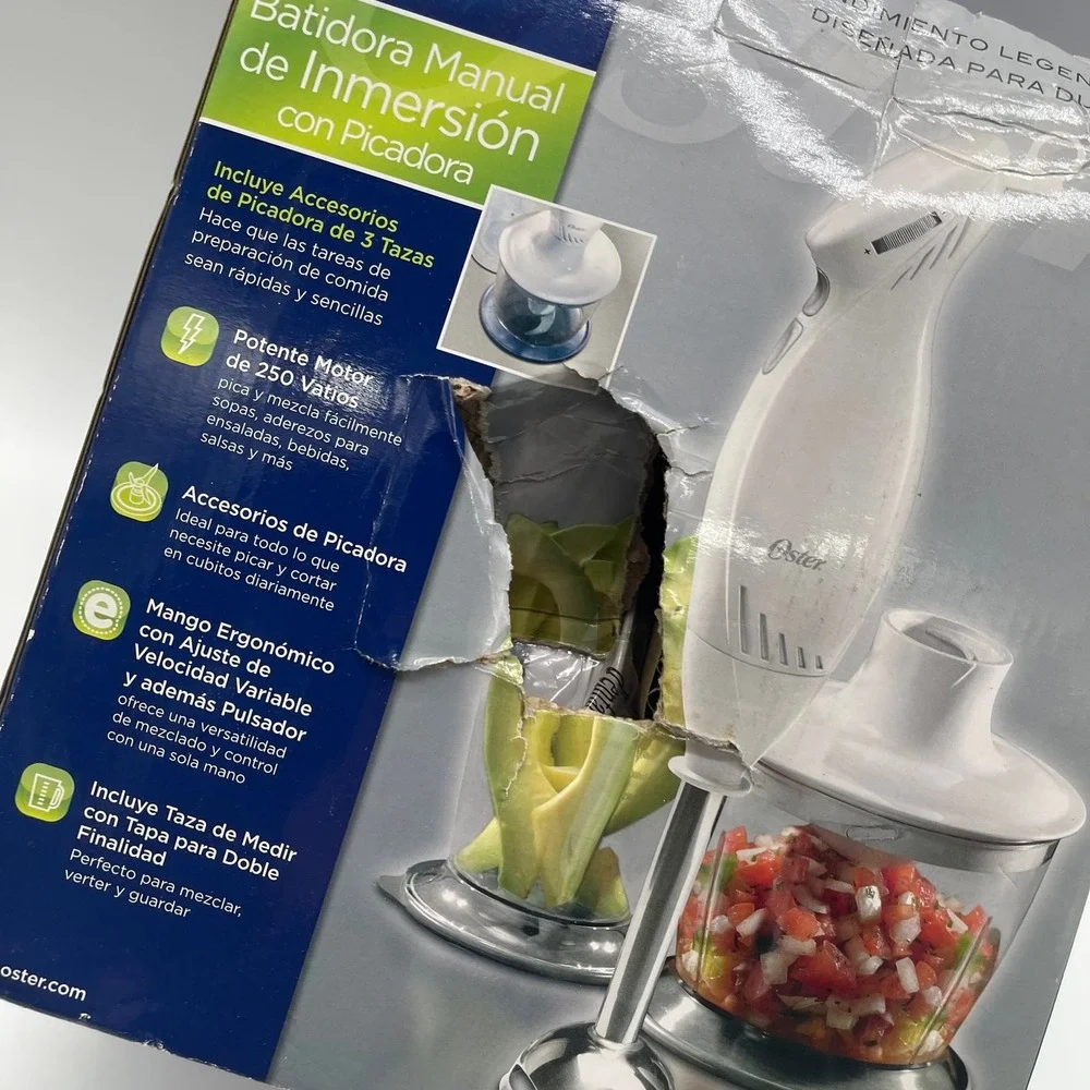 Oster 250W Immersion Hand Blender with 3-Cup Chopper and Measuring Cup - White